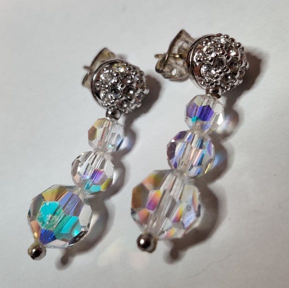 Swarovski Earrings 14K Gold Studs Swan Logo - Picture 9 of 10